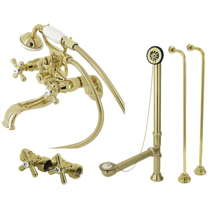 Kingston Brass CCK225PB Tub Wall Mount Clawfoot Tub Faucet Package with Supply Line, Polished Brass CCK225PB